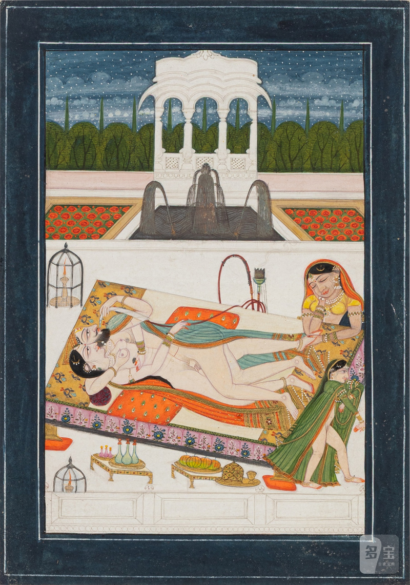 Erotic scene, North India, Pahari, probably Mankot, circa 1840